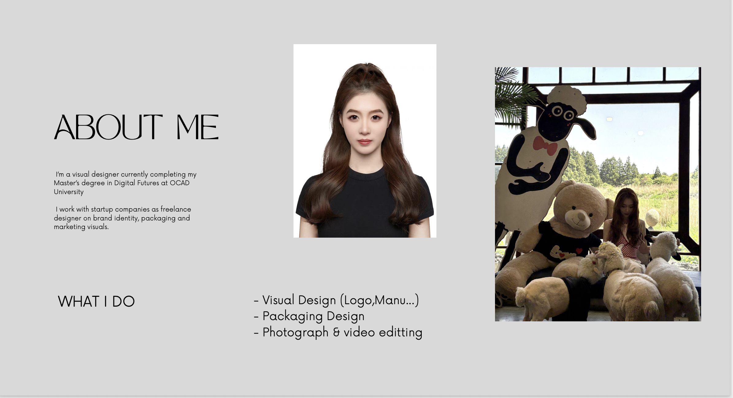 About Ziheng Qu, visual designer specializing in branding, packaging, photography and video editing