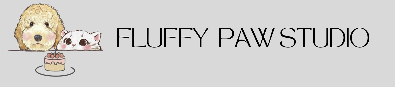 Complete Fluffy Paw Studio name and illustrated dog and cat
